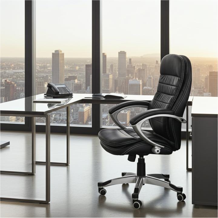 Produktbild Jet-Line Bürostuhl Rom schwarz Chef Sessel Echtleder Schreibtischstuhl Schreibtischsessel
