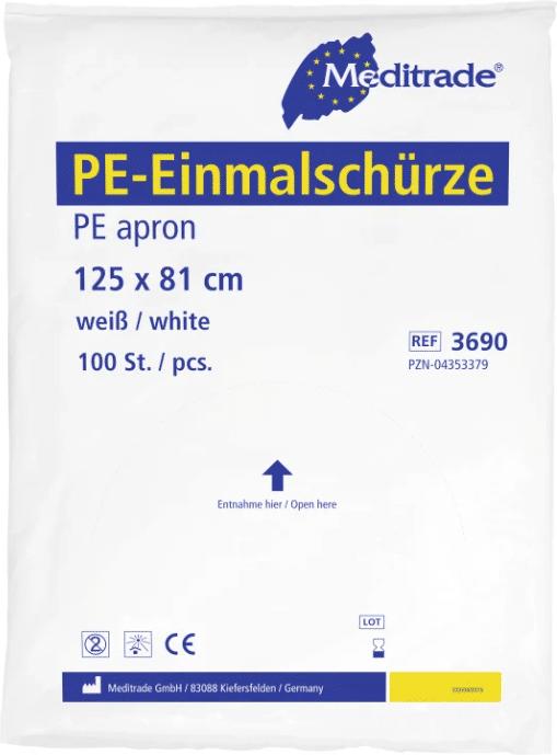 Label énergétique Meditrade Tablier PE jetable (blanc) - 100 pièces - 140 x 81 cm