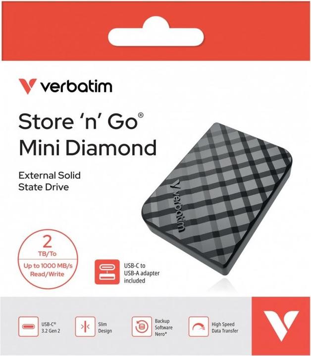 Actual product image Verbatim Disque SSD externe Store'N'Go Mini Diamond USB-C - 2To (Noir) (2 TB)