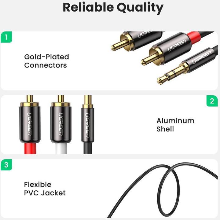 Image du produit Ugreen 2x RCA - jack 3,5 mm (2 m, RCA, Jack 3,5 mm (AUX))