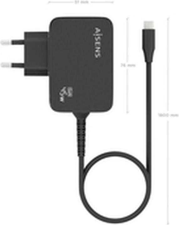 Actual product image Aisens CARGADOR GAN 45W PD3.0 1XUSB-C 1.8M NEGRO (45 W, 1 portion)