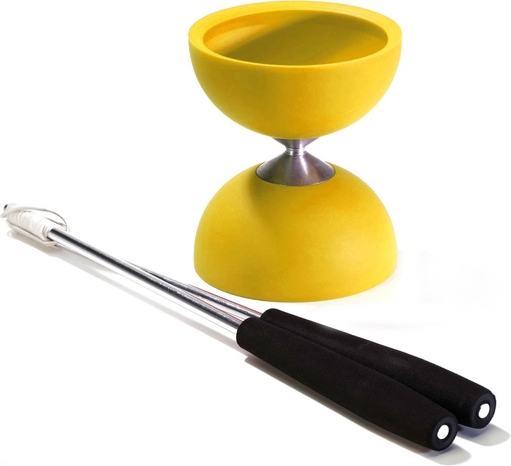 Actual product image Eureka! Rubber Diabolo met Aluminium Stokken - Geel
