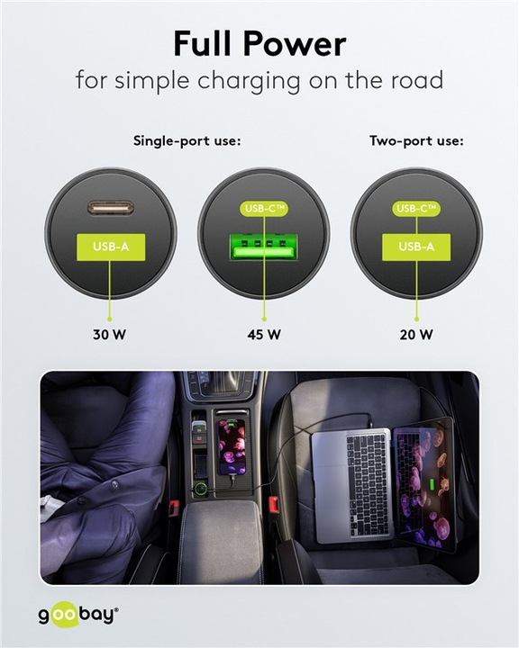 Image du produit Goobay Chargeur rapide double USB pour voiture USB-C PD Power Delivery 45 W