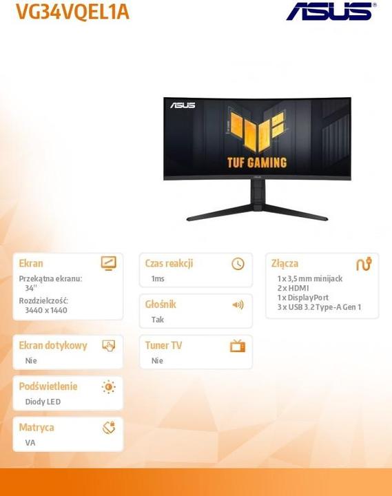 Produktbild ASUS TUF Gaming VG34VQEL1A (3440 x 1440 Pixel, 34")