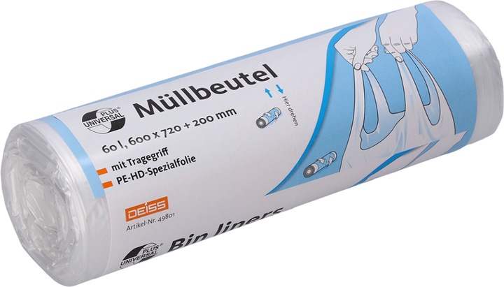 Immagine prodotto Universal Plus Fodera per cestino 60,0 l trasparente 9 µm, 1 pz. (20 x, 60 l)