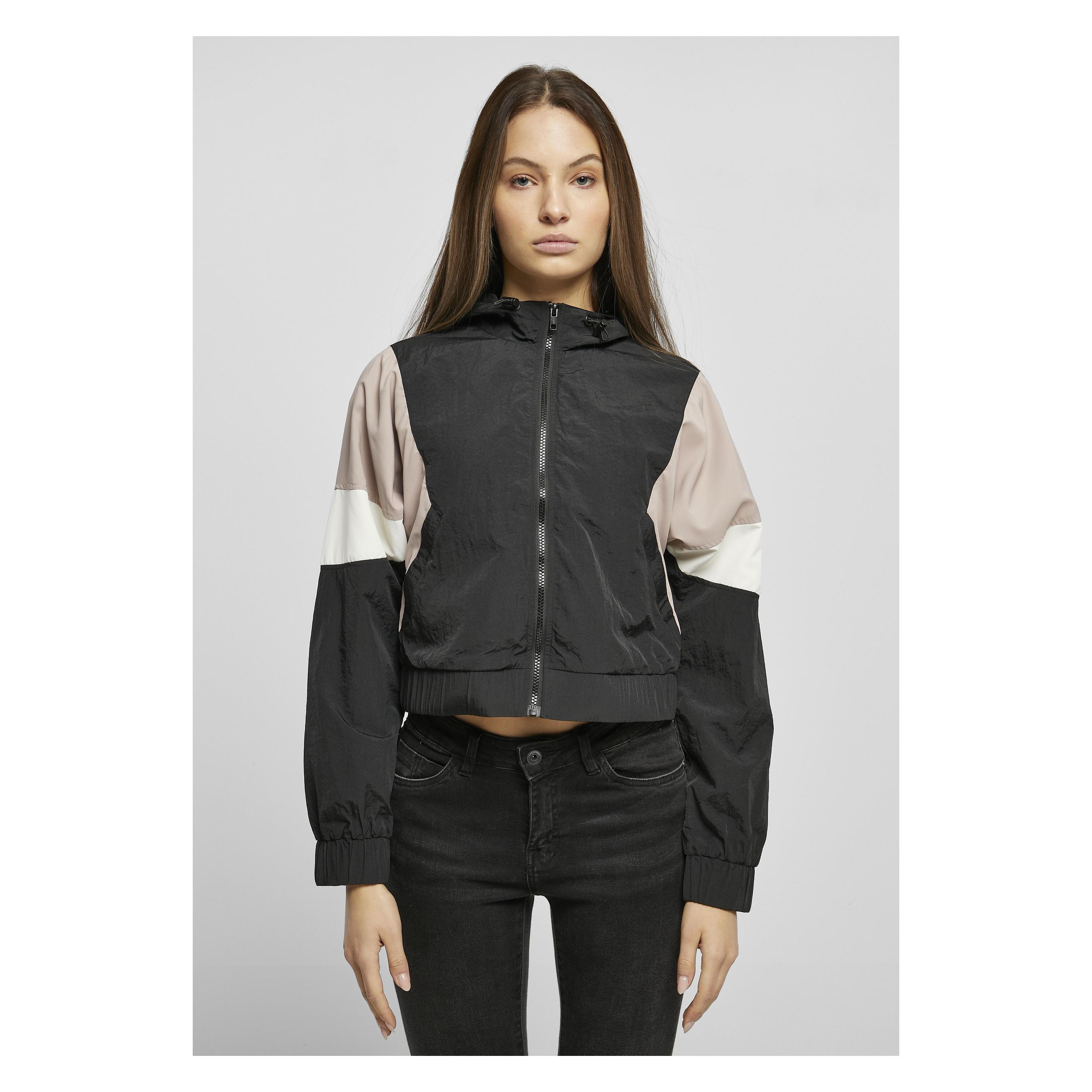 Urban Classics, Damen, Leichte Jacken, Ladies Short 3-Tone Crinkle Jacket - 71939, Weiss, Schwarz, Rosa, (5XL, S)