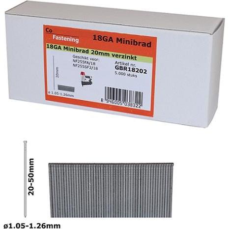 Co-Fastening, Tackerklammern + Tackernägel, GBR18402 Minibrads spijker 18ga gegalvaniseerd - 40 mm