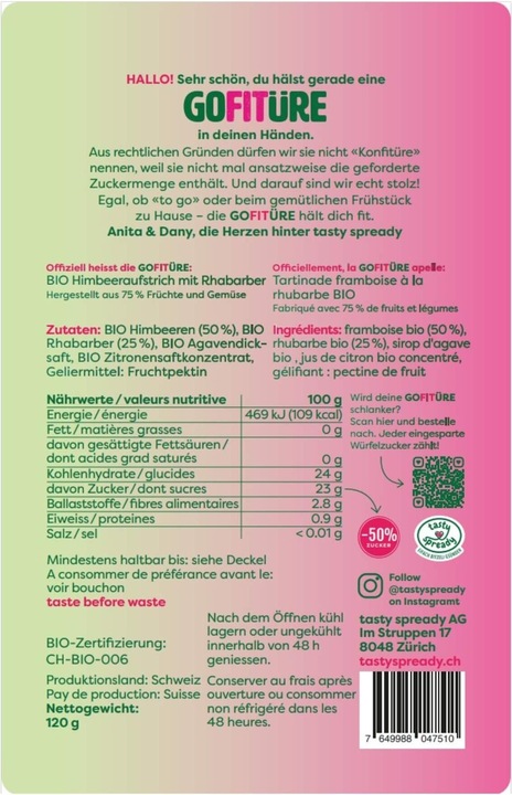 Produktbild Tasty Spready GOFITÜRE BIO Himbeeraufstrich (120 g)