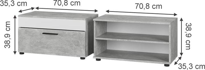 Produktbild Vicco Wohnzimmerschränke Berno, Beton/Weiss, 2 Teile (70.80 x 35.30 x 38.90 cm)