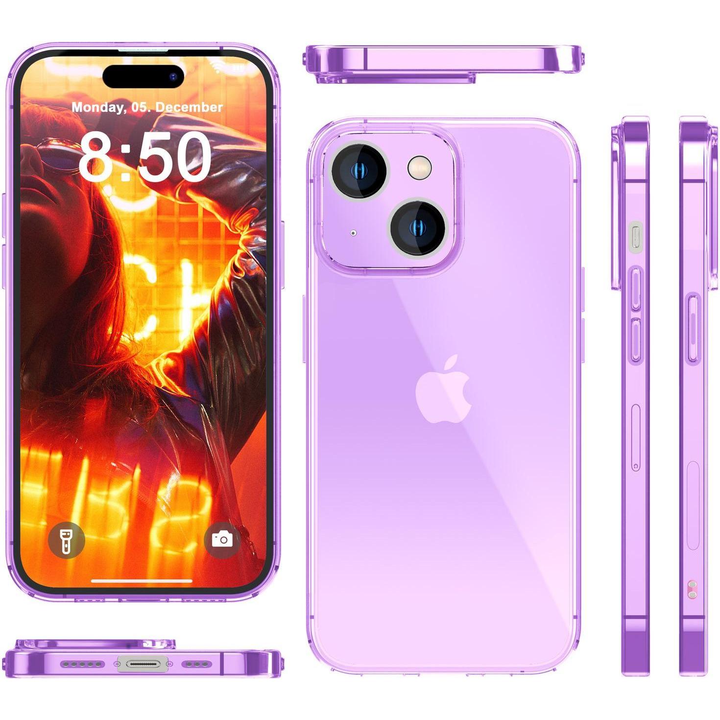 Thumbnail - Nalia Klar Transparente Neon Silikon Hülle (Apple iPhone 15 Plus), Smartphone Hülle, Violett