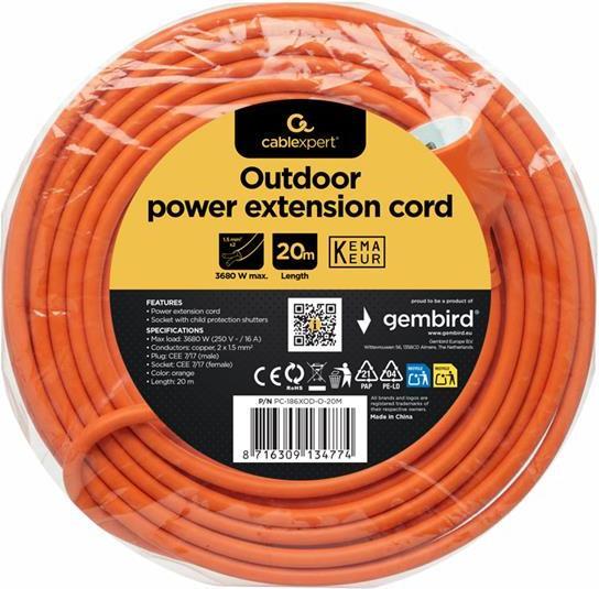 Produktbild Cablexpert Kabel zasilający - przedłużacz, zewnętrzny, 20m (20 m, CEE 7/17)