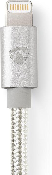Actual product image Nedis CCTB39300AL10. Colour of product: Aluminium, Connector 1: USB A, Connector 2: Lightning. Packaging (1 m, USB 2.0, 12 W)