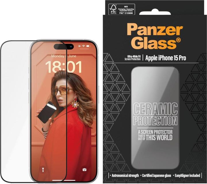 Produktbild PanzerGlass Ultra-Wide Fit w. EasyAligner (1 Stück, Apple iPhone 15 Pro)