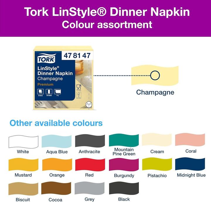 Actual product image Tork LinStyle 478147 Champagne Dinner Napkin 18Ply 40 x 39 cm 12 x 50 Napkins (50 pcs., 39 x 40 cm)