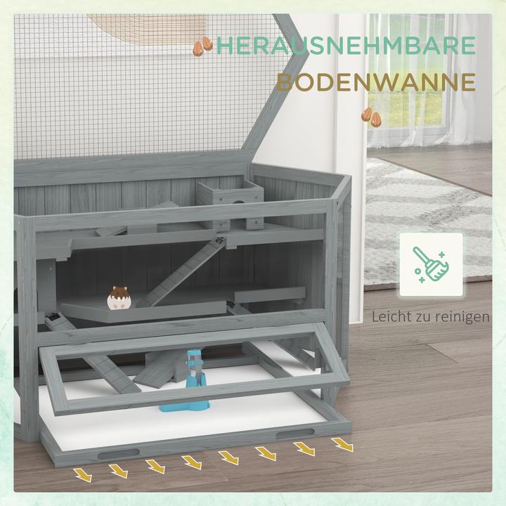 Image du produit PawHut Hamsterkäfig Tannenholz, PS-Plexiglas Grau