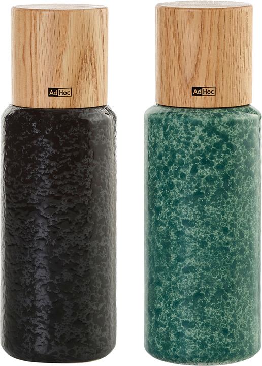 AdHoc Yara pepper and salt mill set, black&green, CeraCut® Ceramic grinder, ceramic/red oak wood, D: 6