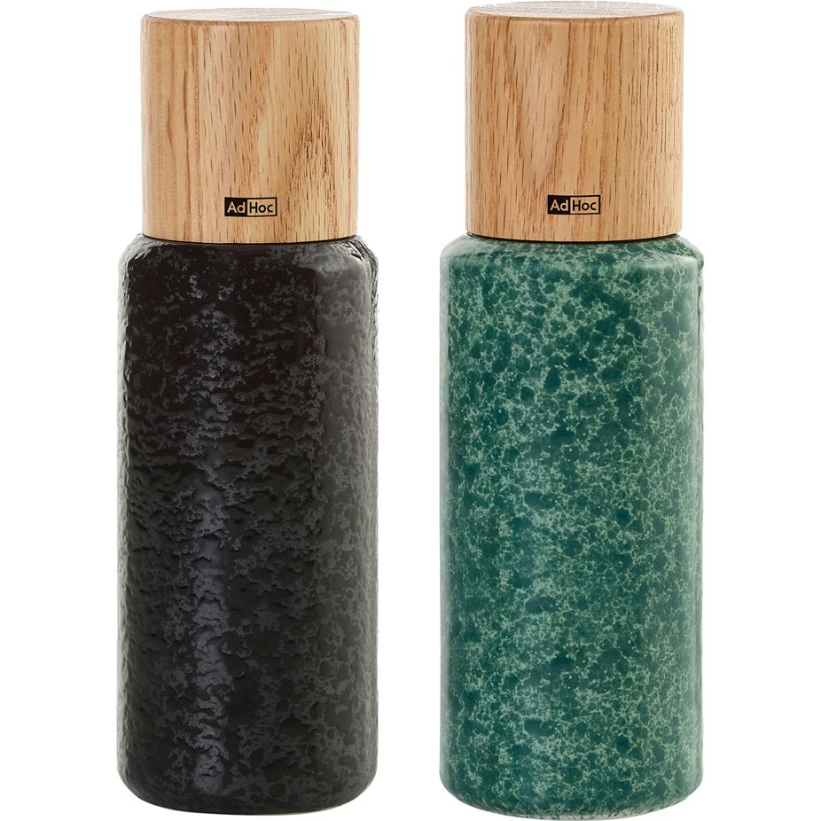 AdHoc Set Pfeffer- und Salzmühle Yara, black&green, CeraCut Ceramic Mahlwerk, Keramik/Roteichenholz, D: 6, Pfeffermühle ...
