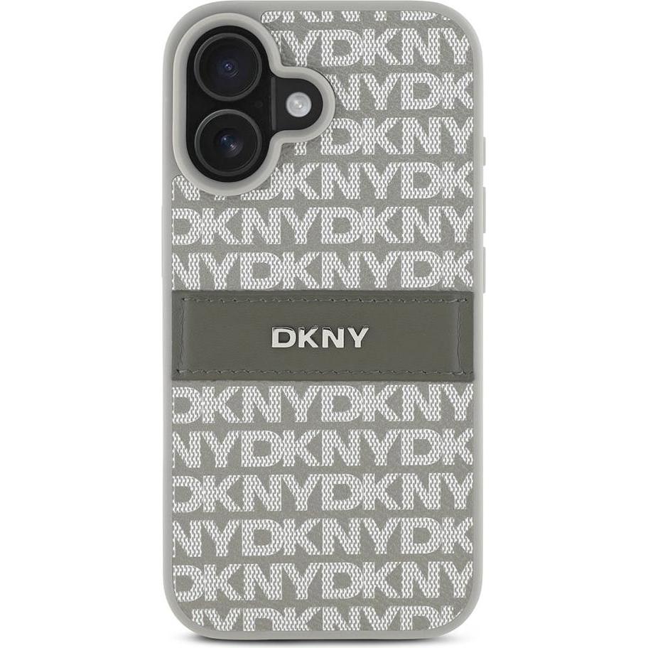 DKNY Repeat Pattern Tonal Stripe Backcover (Apple iPhone 16), Smartphone Hülle, Grün