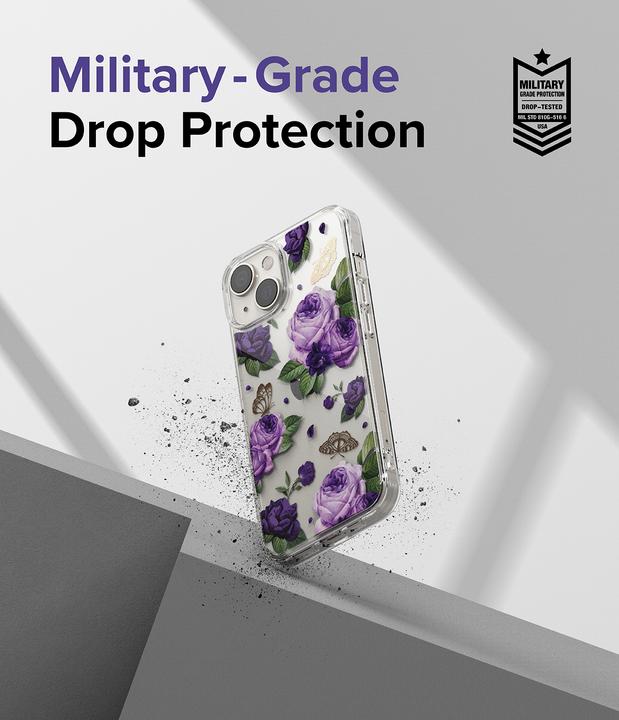 Actual product image Ringke Fusion Design Armored Case Cover with Gel Frame for iPhone 14 Plus transparent (Purple rose) (Apple iPhone 14 Plus)