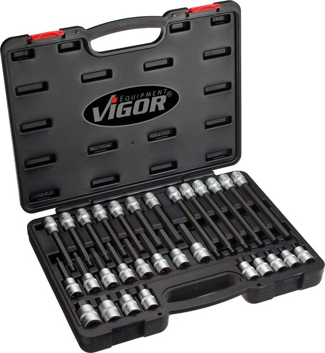 Actual product image Vigor Hexagon socket screwdriver bit set ∙ V1919 ∙ Square 12.5 mm (1/2 inch) ∙ Hexagon socket set ∙ (14 mm, 11 mm, 12 mm, 13 mm, 9 mm, 6 mm, 8 mm, 10 mm, 7 mm, 5 mm)
