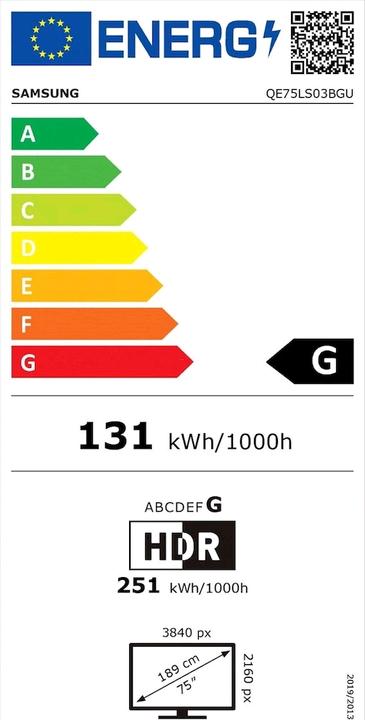 Energy Label Samsung The Frame QE75LS03B (75", LS03B (EU), QLED, 4K, 2023)