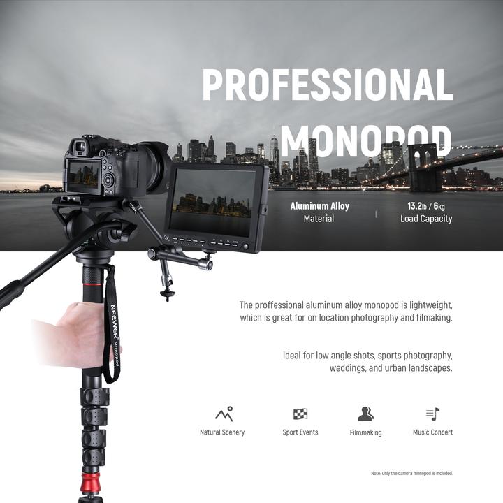 Actual product image Neewer Aluminum Alloy Monopod With Fluid Head (Metal)