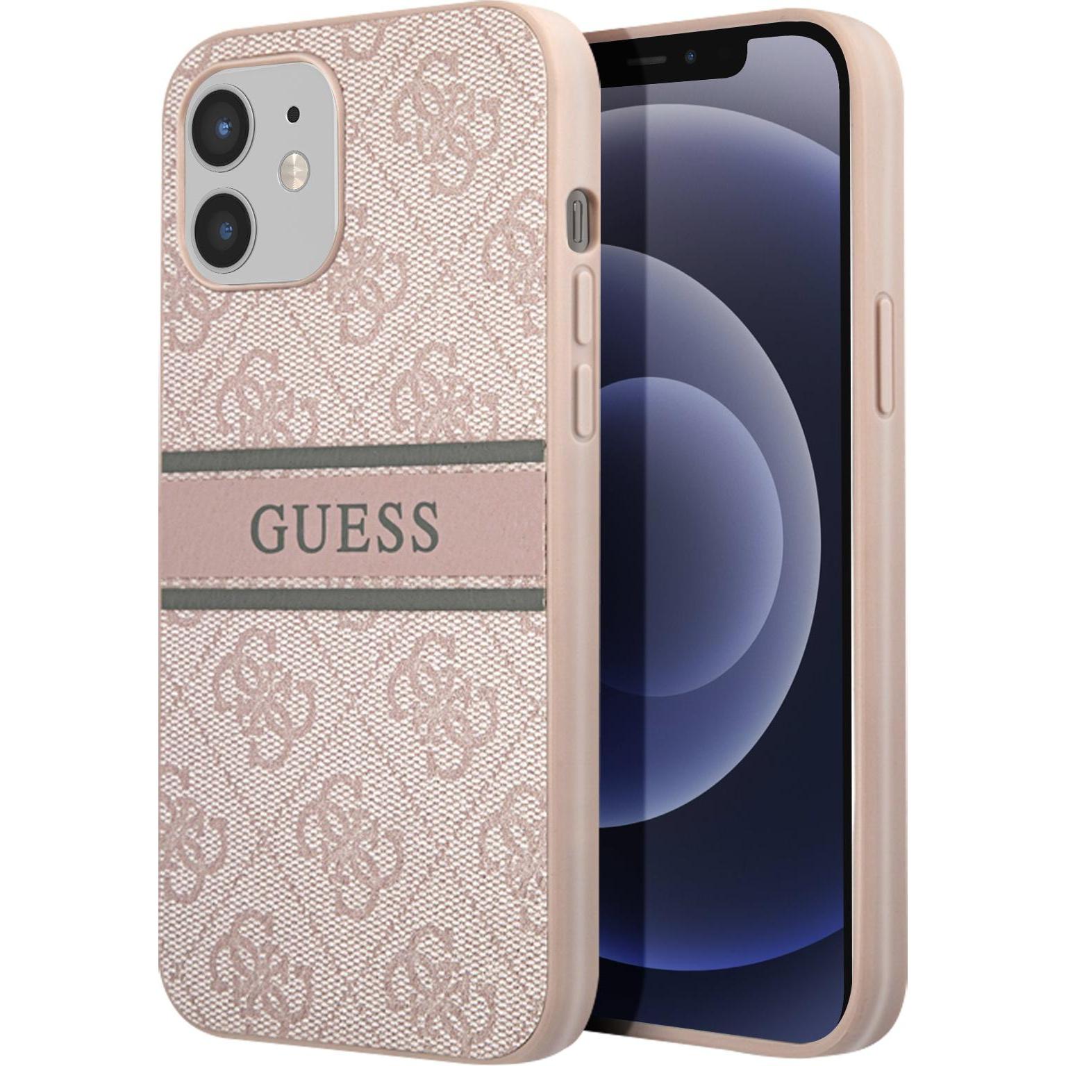 Guess Hard Cover 4G Printed Stripe (Apple iPhone 12, Realme 12 Pro+), Smartphone Hülle, Rosa