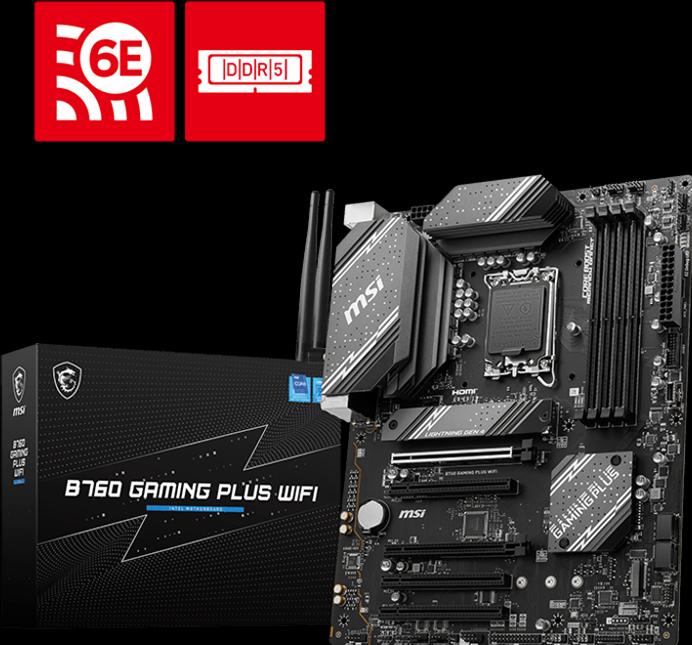 Productafbeelding MSI B760 GAMING PLUS WIFI LGA1700 mATX MB 4xDDR5 4xSATA 2xM.2 (LGA 1700, Intel B760, ATX)