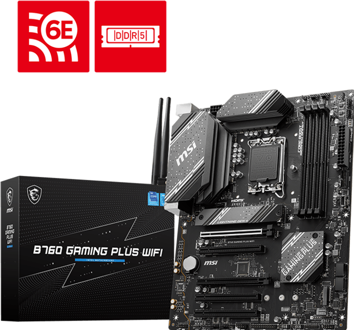 Actual product image MSI B760 GAMING PLUS WIFI LGA1700 mATX MB 4xDDR5 4xSATA 2xM.2 (LGA 1700, Intel B760, ATX)