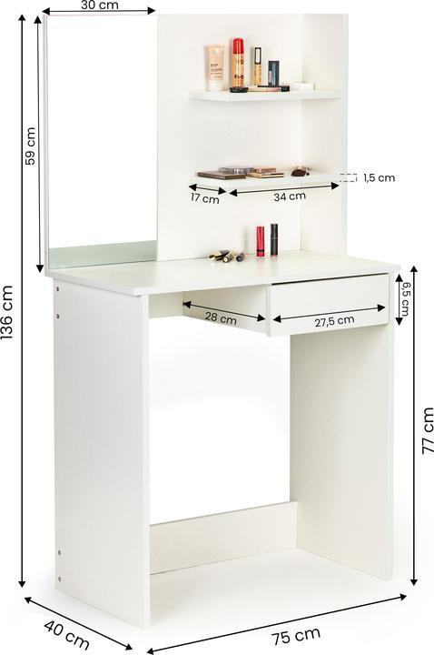 Actual product image Modernhome Modern dressing table, large mirror and shelf (75 x 40 x 141 cm)