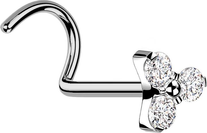 Actual product image Star Piercing Threadless Nasenstecker gebogen silber Dreieck drei Kristalle silber (without brass, Titanium)
