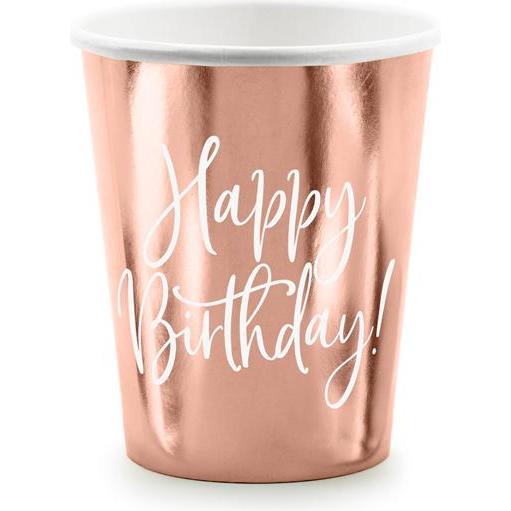 Partydeco, Einweggeschirr, Cups Happy Birthday!, rose gold, 260ml (1 pkt / 6 pc.) (1 x)
