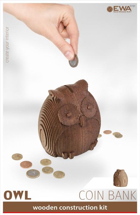 Actual product image Eco Wood Art Coin Bank Puzzle - Owl
