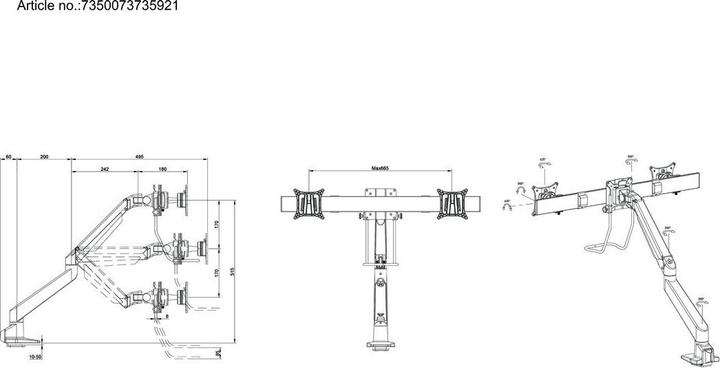 Image du produit Multibrackets Bras de levage à gaz de table + traverse Duo (Tables, 32", 10 kg)
