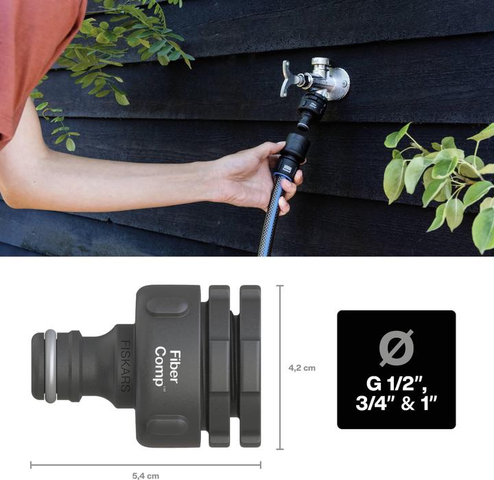Actual product image Fiskars Conector de grifo Fibercomp -MULTI (Tap adaptor, 21 mm)