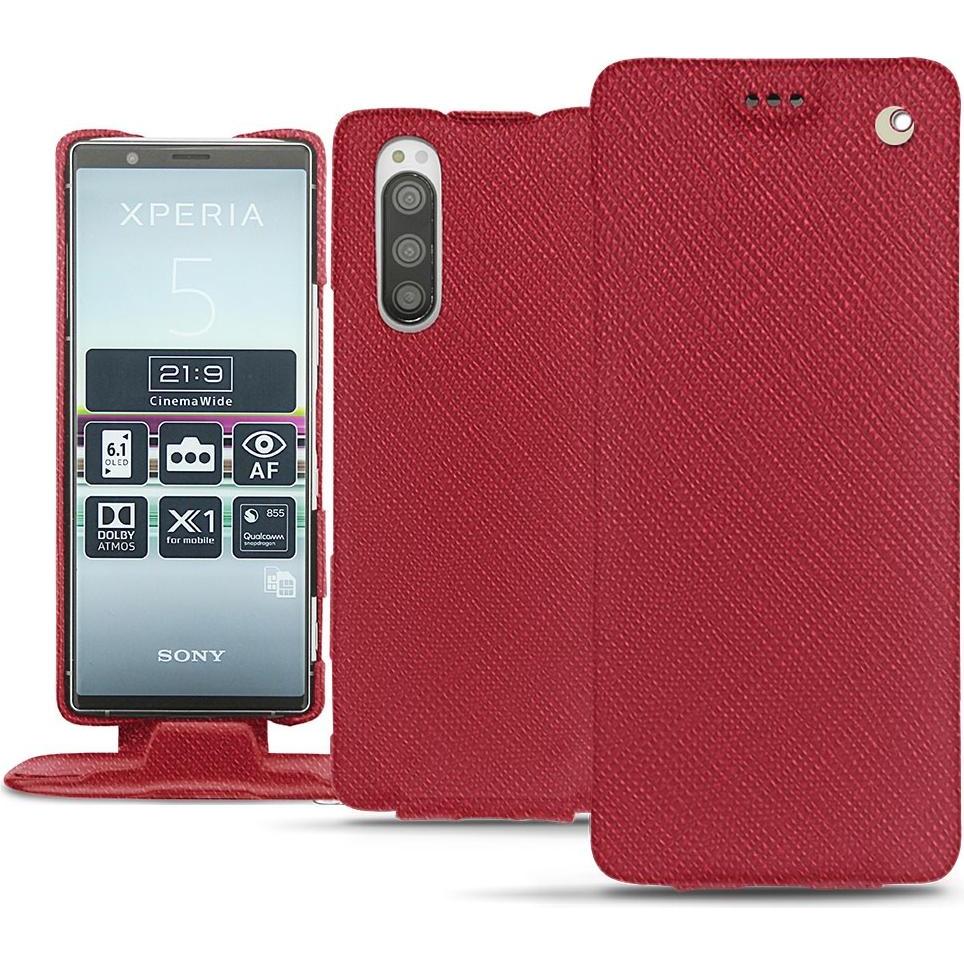 Noreve Lederschutzhülle vertikal (Sony Xperia 5), Smartphone Hülle, Rot