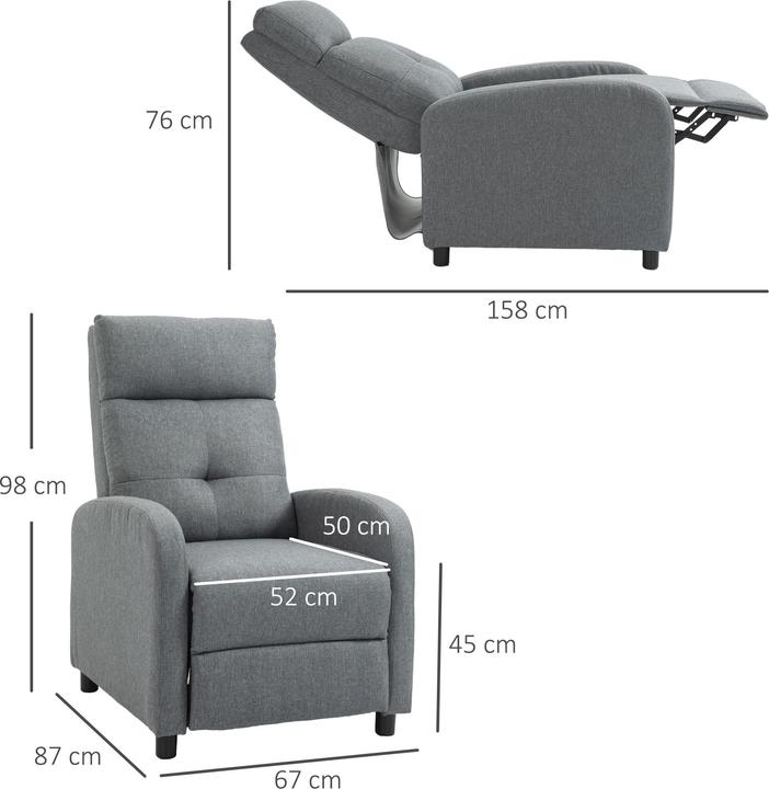 Immagine prodotto Homcom Fernsehsessel mit Liegefunktion Polyester Grau