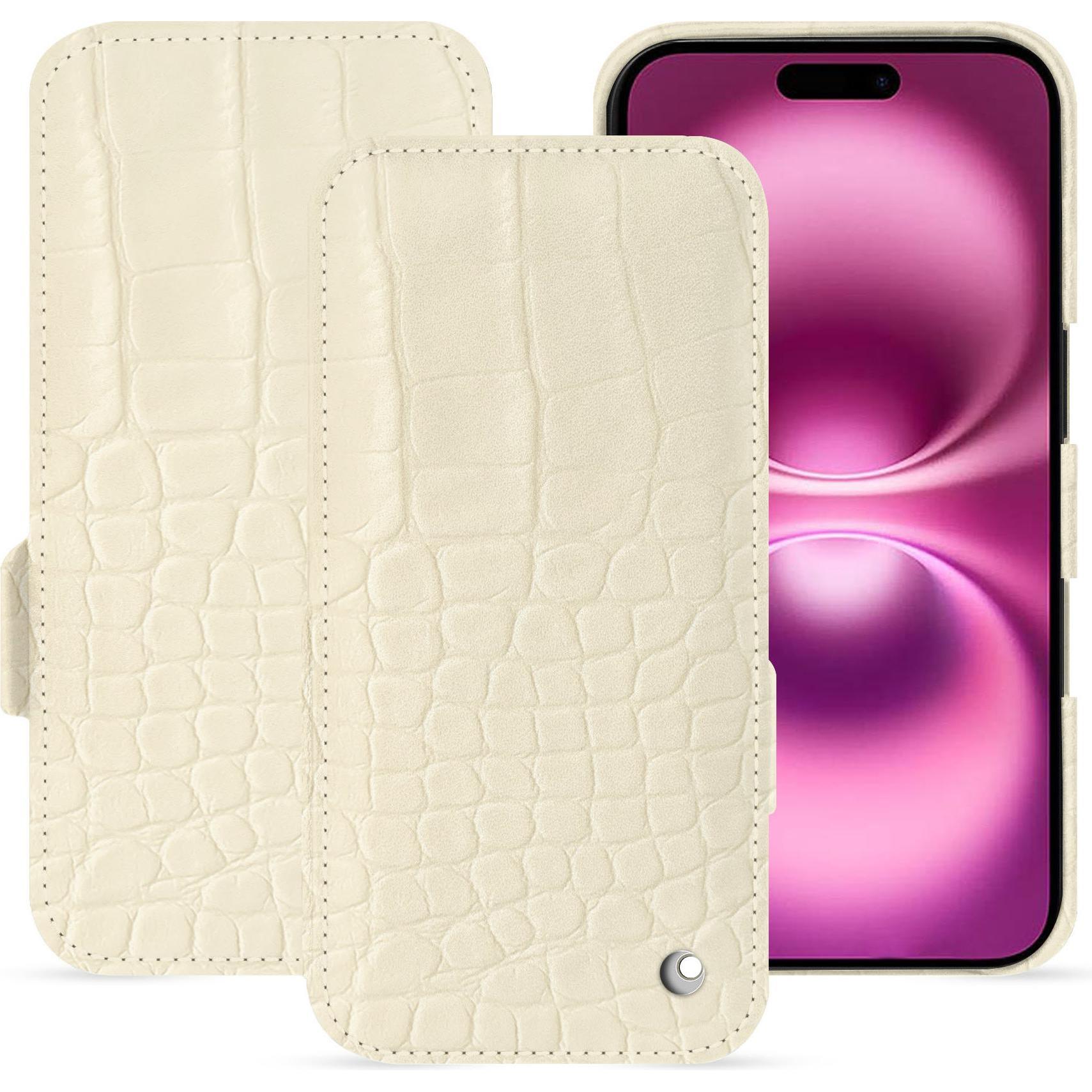 Noreve Lederschutzhülle horizontal (Apple iPhone 16 Plus), Smartphone Hülle, Beige