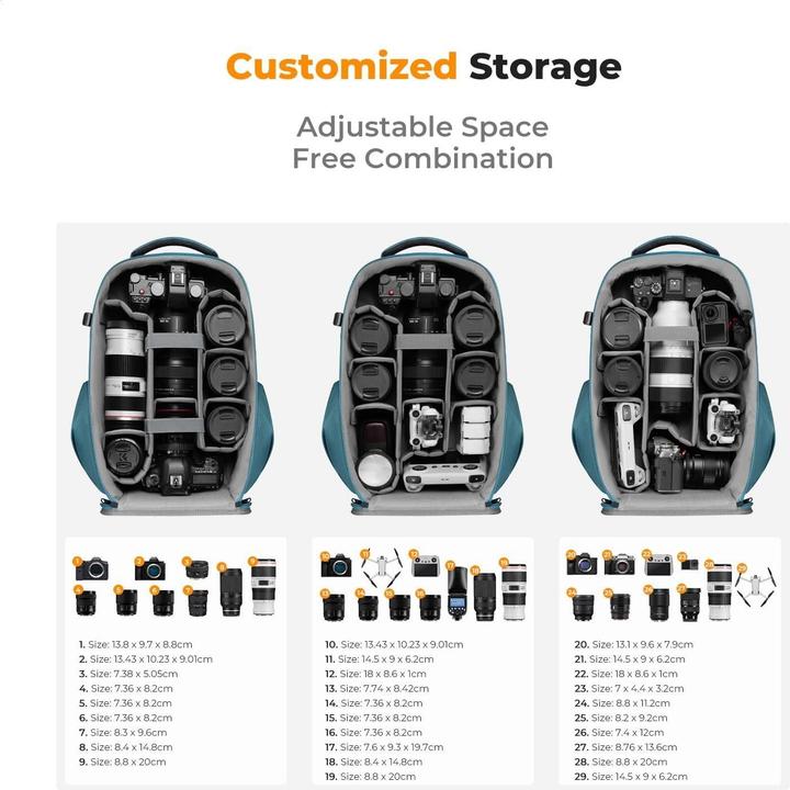 Image du produit K&F Concept Sac à dos rigide pour appareil photo avec compartiment ordinateur 15,6 pouces (Sac à dos photo, 22 l)