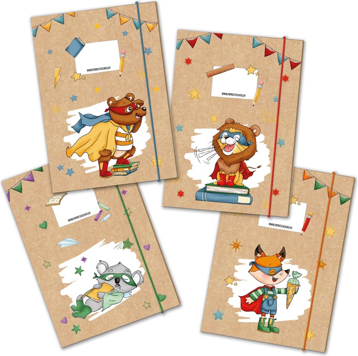 Immagine prodotto Papierdrachen 4 cartelline con elastico A4 animali supereroi - Set 14 (A4, 1 x)