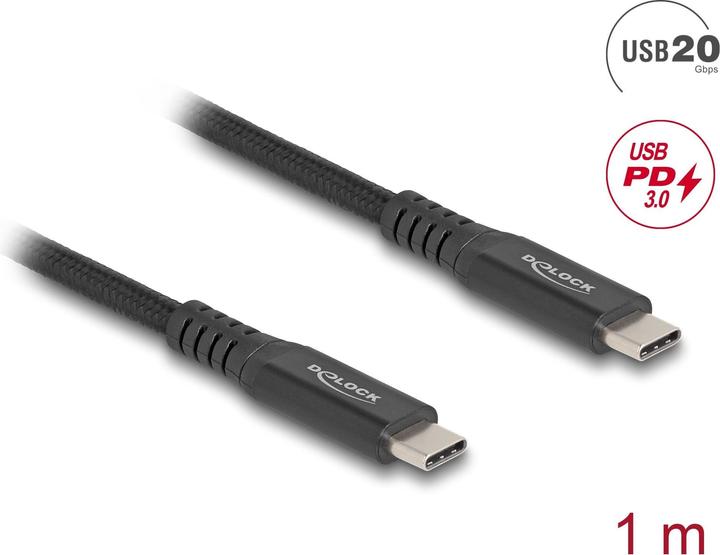 Image du produit Delock Câble USB 20 Gbps USB Type-C mâle vers mâle PD 3. (1 m, USB 3.2 Gen 2x2, 100 W)