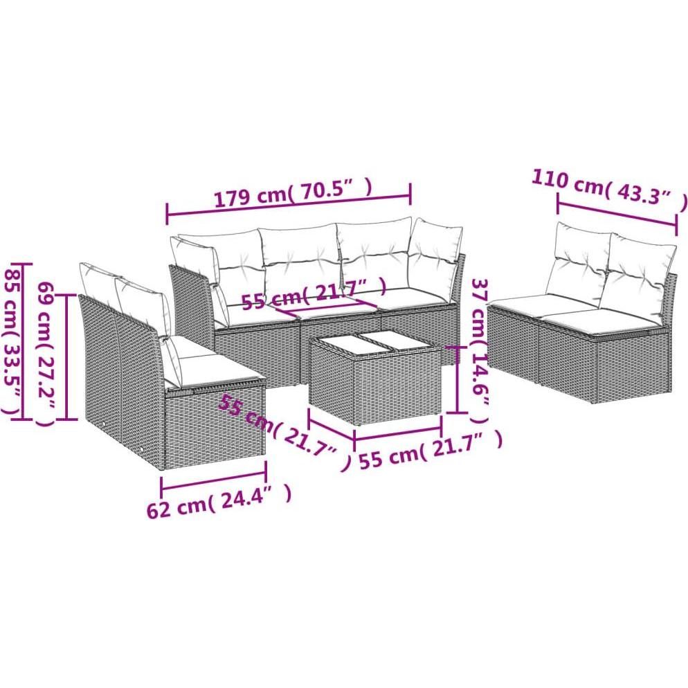 Thumbnail - VidaXL, Gartenlounge, 10-tlg. Garten-Lounge-Set mit Kissen