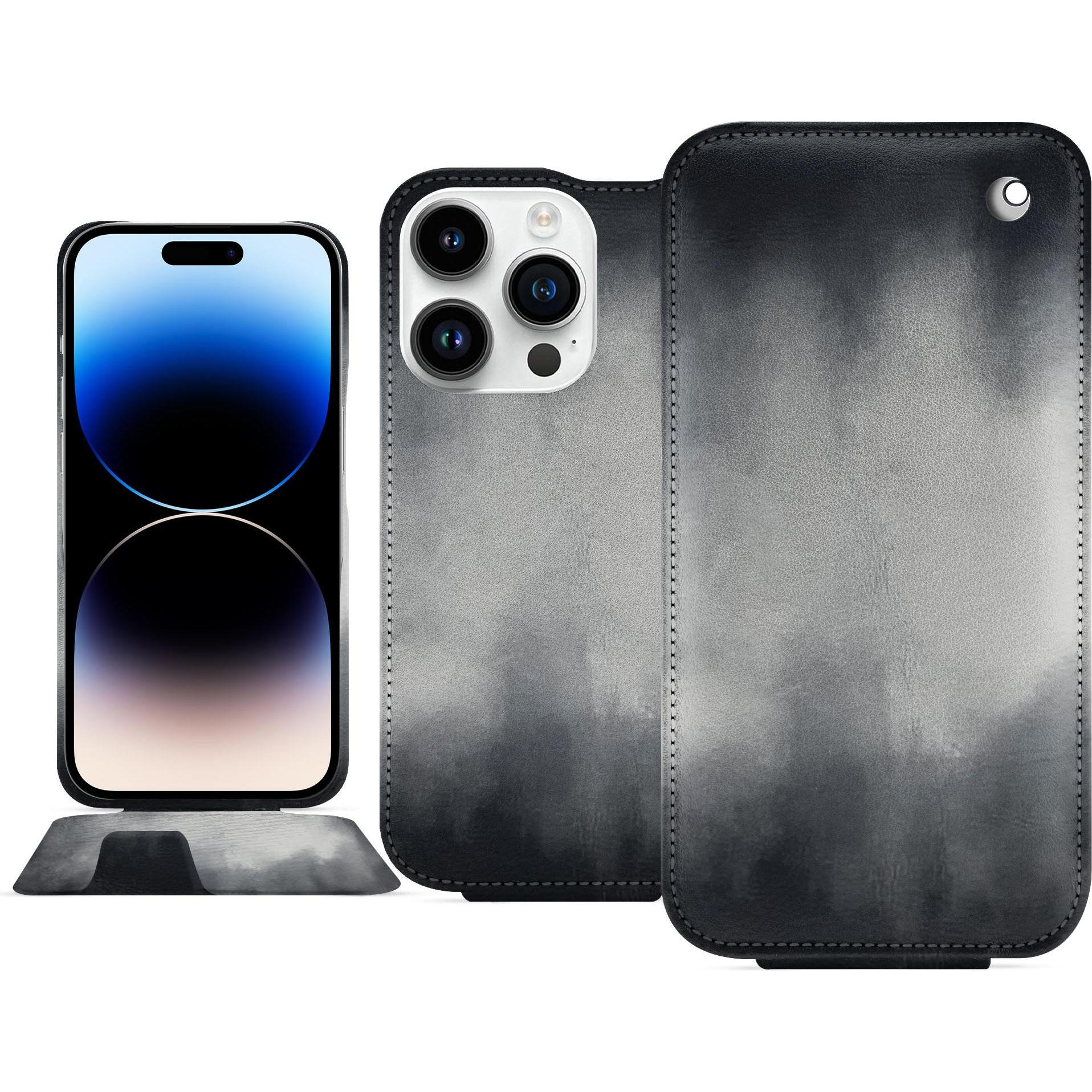 Noreve Lederschutzhülle vertikal (Apple iPhone 15 Pro), Smartphone Hülle, Grau