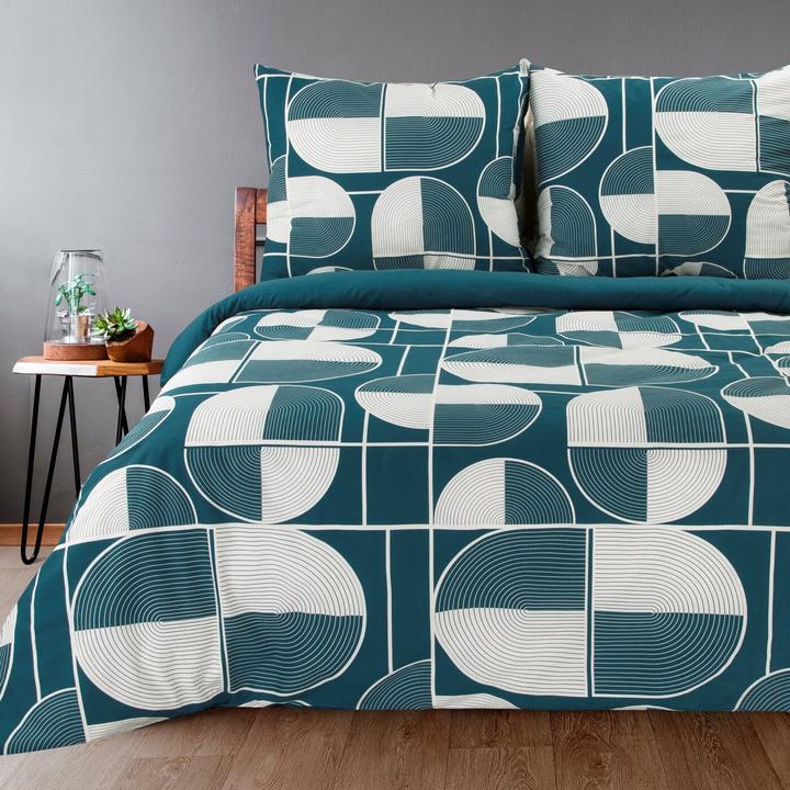 Produktbild Eurofirany Bettwäsche 220x200 cm Baumwollfarbe dunkelblau, weisses geometrisches Muster Ella9 Ella Linie (Bettwäsche Set, 220 x 200 cm)