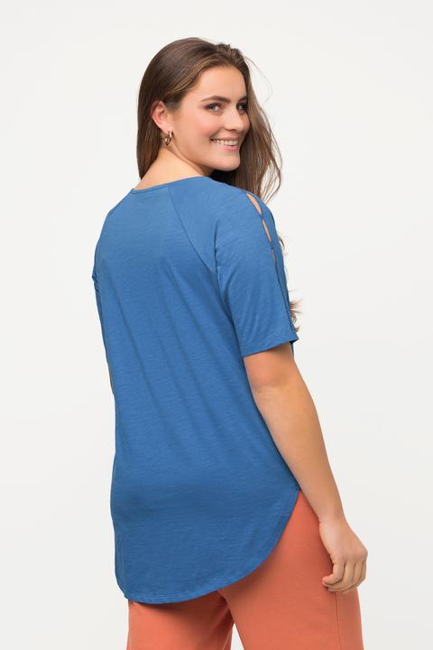 Immagine prodotto Ulla Popken T-shirt di cotone biologico con apertura, scollo a girocollo e mezze maniche (46, 48)