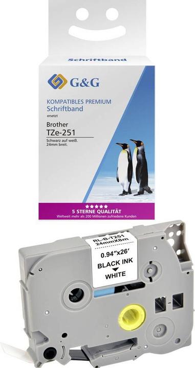 G&G Schriftband Bandfarbe: Weiss Schriftfarbe: Schwarz 24 mm 8 m (2.40 cm, Schwarz, Weiss)