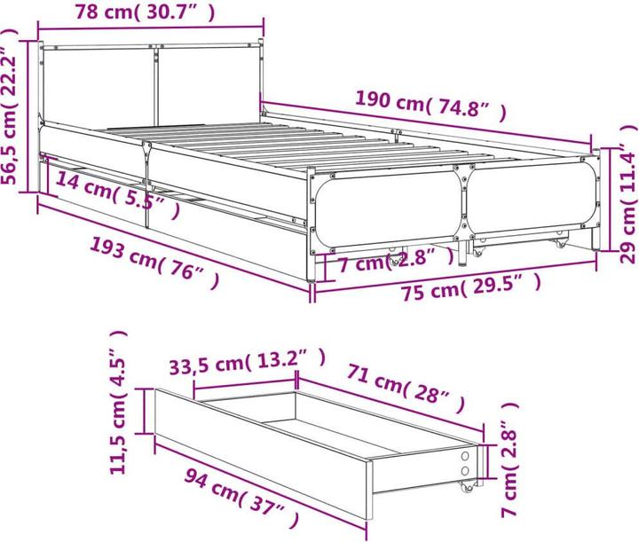 Image du produit vidaXL Bettgestell (75 x 190 cm)