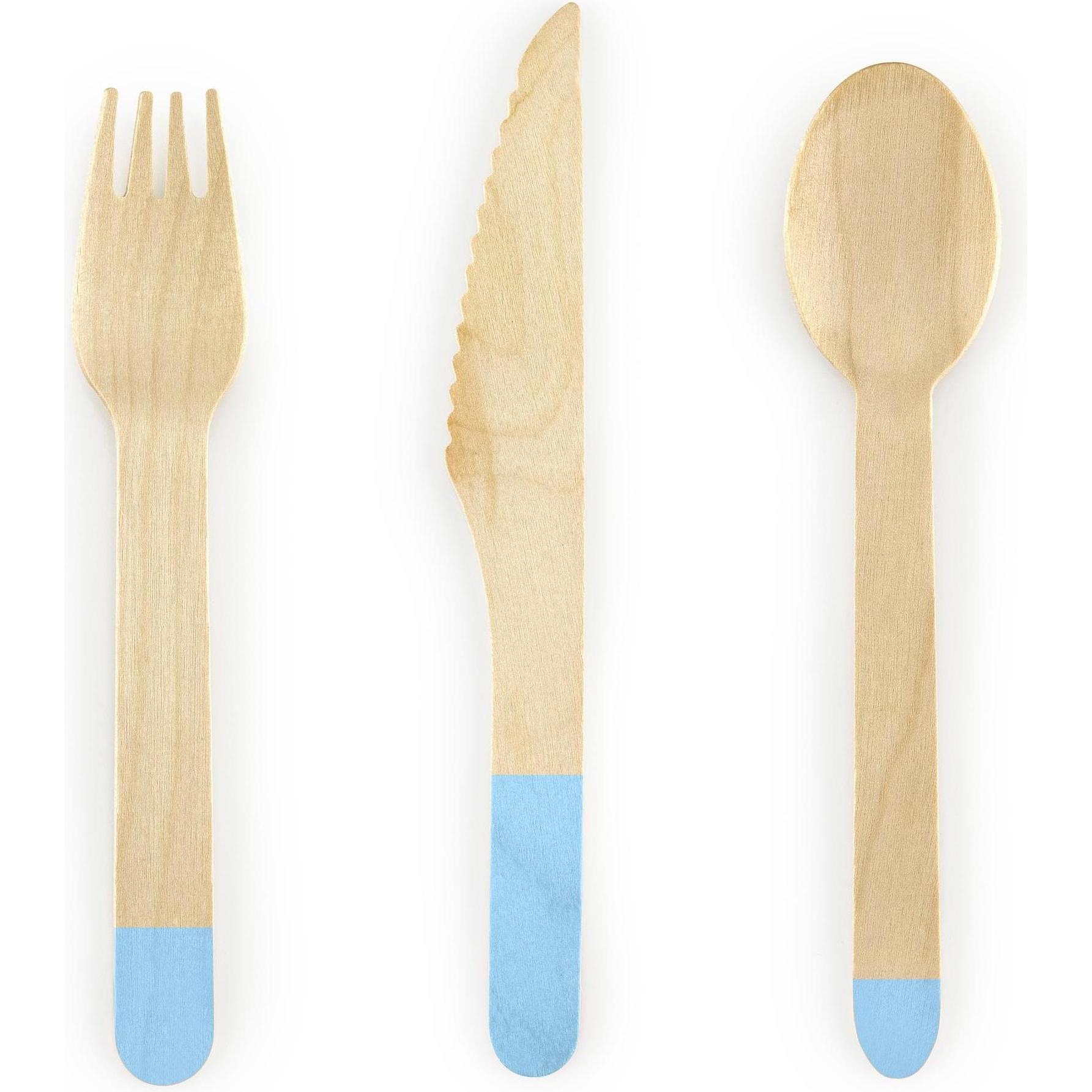 Partydeco, Einweggeschirr, Besteck aus Holz Hellblau (18 x)