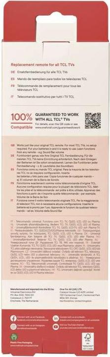 Actual product image One for All Works with all current TCL / Thomson TV sets URC4922 (Device-specific remote control, Infrared)