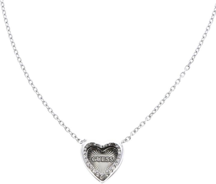Guess Mon Amour Charming Steel Heart Halskette (Edelstahl, Glas)